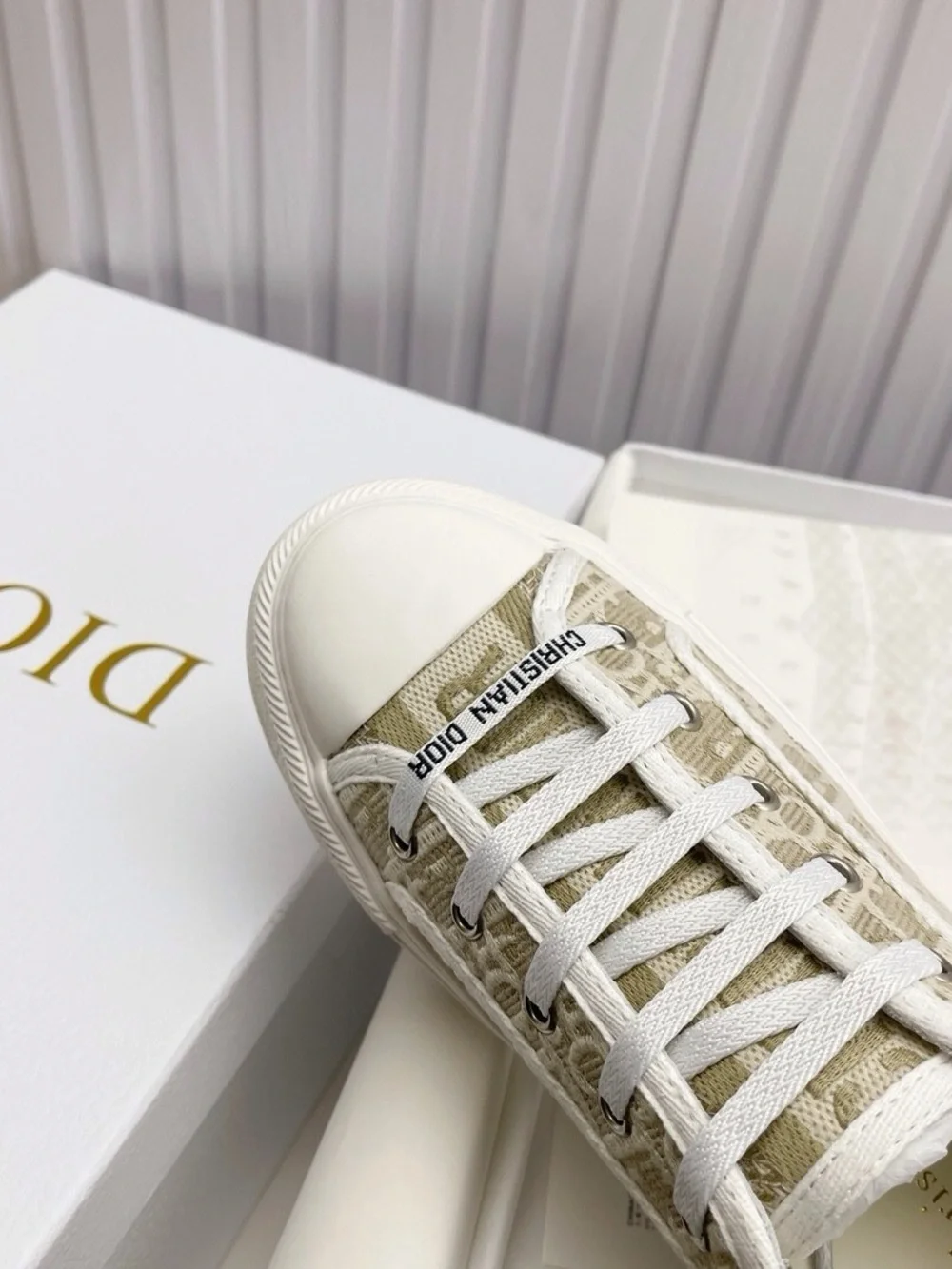 Dior Women’s Cream Canvas Low-Top Sneakers with White Trim